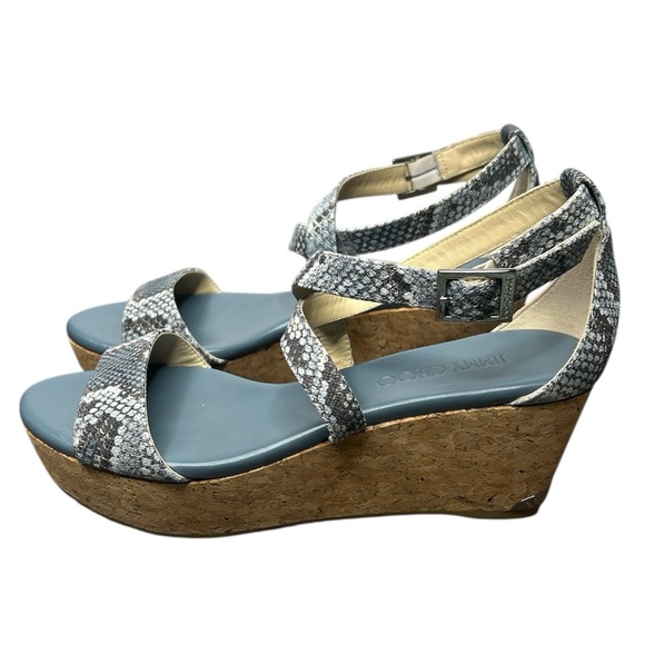 Jimmy Choo Portia Snake Embossed Cork Wedge Sandals Platform Designer Size 37.5 - Picture 4 of 7